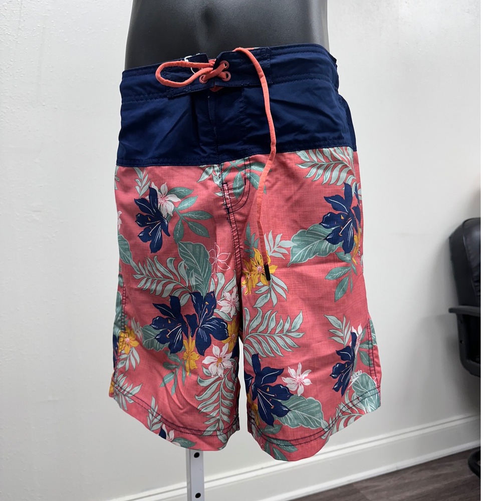 Speedo Swim Trunks Floral Print Beach Board Shorts Coral Blue‎ Mens M